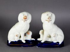 PAIR OF NINETEENTH CENTURY STAFFORDSHIRE POODLE WITH PUPPIES POTTERY GROUPS, typically modelled on