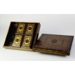 CHINESE QING DYNASTY BLACK AND GOLD LACQUER EXPORT WARE BOX, the removable lid enclosing four (of