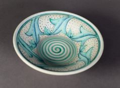 PILKINGTONS ROYAL LANCASTRIAN POTTERY SHALLOW BOWL DESIGNED BY W S MYCOCK, the off-white matt finish