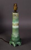 WILLIAM HOWSON TAYLOR, RUSKIN POTTERY TAPERED COLUMNAR ELECTRIC TABLE LAMP, covered with a mottled