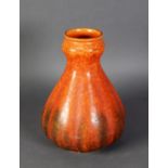 PILKINGTONS ROYAL LANCASTRIAN POTTERY MONOCHROME MOTTLED ORANGE VERMILION GLAZED LOBATED VASE with