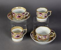 NEAR PAIR OF EARLY NINETEENTH CENTURY DERBY PORCELAIN TRIOS, each comprising: TEA CUP, COFFEE CAN