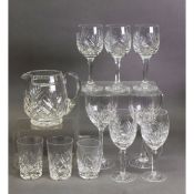 SET OF SIX DIAMOND AND LEAF CUT CLARET GLASSES, on panelled stems and star cut base, 7 ½” (19cm)