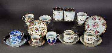 EARLY 1800's MINTON PORCELAIN TWO COFFEE CANS AND TWO SAUCER, a Booths pottery faux First Period
