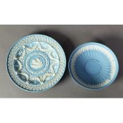 NINETEENTH CENTURY WEDGWOOD PALE BLUE JASPERWARE SMALL PLAQUE, applied in white with a well modelled