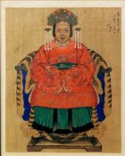 PAIR OF CHINESE QING DYNASTY WATERCOLOURS ON SILK, depicting Emperor and Empress seated and richly