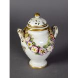 NINETEENTH CENTURY STEVENSON & HANCOCK DERBY PORCELAIN POT POURRI SMALL VASE AND COVER, of two