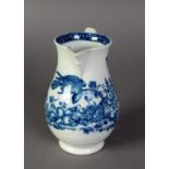 EIGHTEENTH CENTURY DR WALL FIRST PERIOD BLUE AND WHITE WORCESTER PORCELAIN MILK JUG, of footed