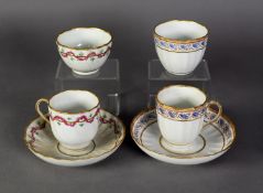 TWO EARLY NINETEENTH CENTURY DERBY PORCELAIN TRIOS, comprising: TEABOWL, SAUCER and COFFEE CUP,
