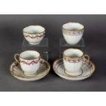 TWO EARLY NINETEENTH CENTURY DERBY PORCELAIN TRIOS, comprising: TEABOWL, SAUCER and COFFEE CUP,