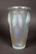 RENE LALIQUE OPALESCENT 'CEYLAN' GLASS VASE with SATIN FINISH, moulded in low relief with four pairs