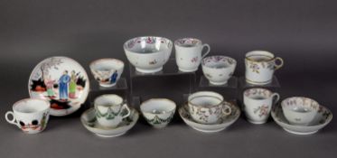 TWO LATE EIGHTEENTH/ EARLY NINETEENTH CENTURY NEW HALL PORCELAIN TRIOS, comprising: TEA BOWL, SAUCER