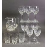 SET OF SIX DIAMOND AND LEAF CUT CLARET GLASSES, on panelled stems and star cut base, 7 ½” (19cm)