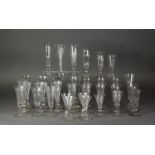 THIRTY THUMB CUT STEM WINE GLASSES with slender trumpet bowls, various pattern and sizes