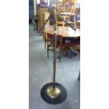 A GOOD, HEAVY QUALITY PRE-WAR BRASS AND PLATED TUBULAR METAL FREE-STANDING TELESCOPIC COAT STAND,