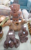 THREE SOUTH AMERICAN TERRACOTTA FIGURAL ORNAMENTS (3)