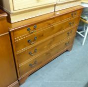 A YEW WOOD GEORGIAN STYLE HIFI CABINET, IN THE FORM OF A CHEST OF FOUR FALSE LONG DRAWERS, HAVING