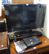 TOSHIBA REZGA FLAT SCREEN TELEVISION WITH REMOTE CONTROL AND THE HUMAX BOX AND REMOTE