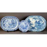 NINETEENTH CENTURY DAVENPORT POTTERY TRANSFER PRINTED BLUE AND WHITE MEAT DISH, impressed mark,