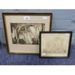 SIR WILLIAM RUSSELL FLINT TWO ARTIST SIGNED BLACK AND WHITE PRINTS - THE NEW HEIR, STOKESAY, 6in x 8