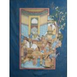 UNATTRIBUTED (TWENTIETH CENTURY PERSIAN SCHOOL) TWO GOUACHE DRAWINGS Court scene with figures