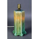 WILLIAM HOWSON TAYLOR, RUSKIN POTTERY HEXAGONAL COLUMNAR ELECTRIC TABLE LAMP, covered with a