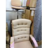 A LARGE FABRIC COVERED OFFICE ARMCHAIR AND A TYPIST'S REVOLVING OFFICE CHAIR (2)