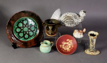 SMALL COLLECTION OF MODERN STUDIO POTTERY, including: SMALL RED GLAZED BOWL BY DONALD MILLS, with