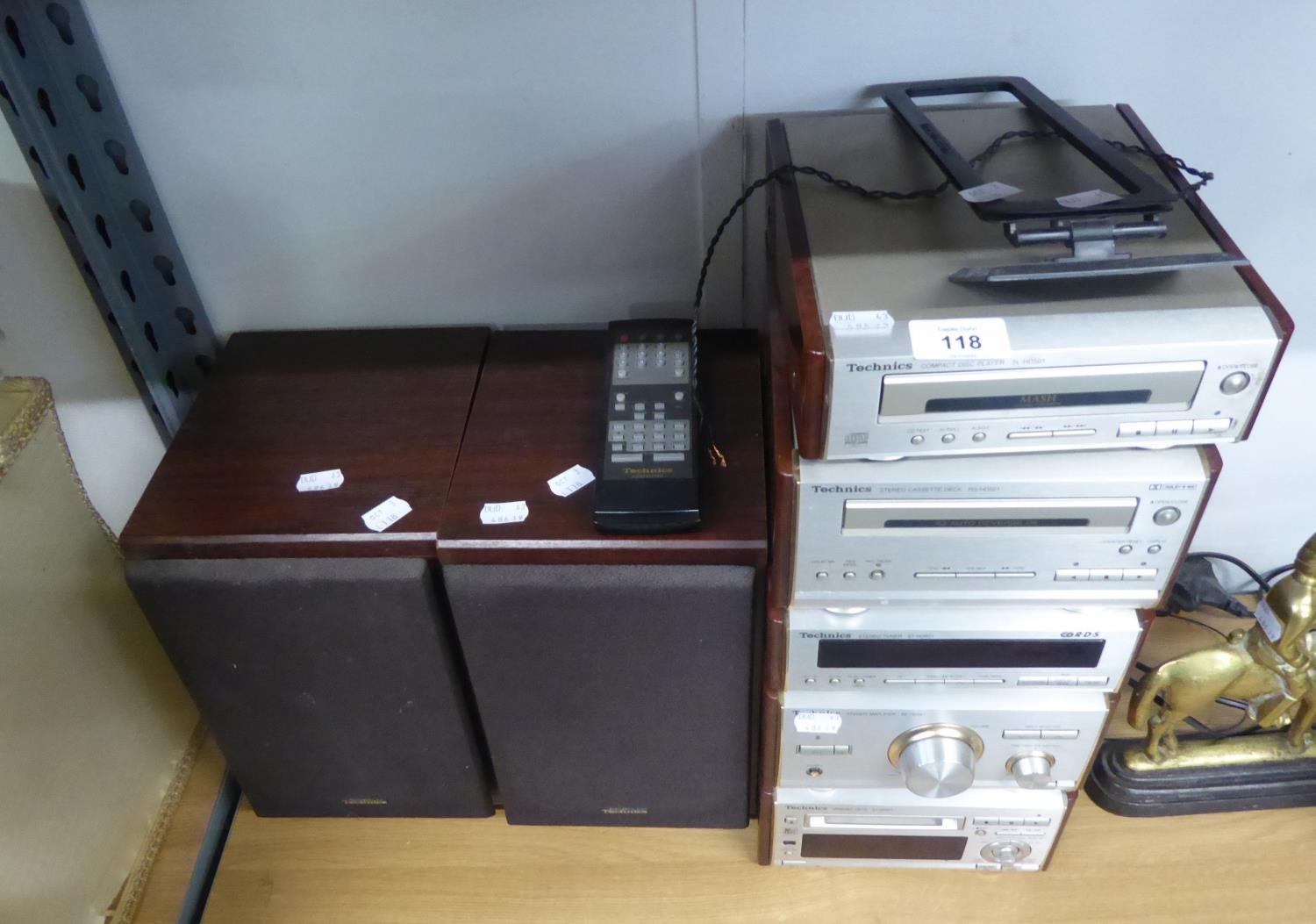 TECHNICS STACKING STEREO SYSTEM, IN 5 PARTS, VIZ AN AMPLIFIER, RECEIVER, MINI DISC DECK, STEREO