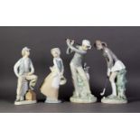 PAIR OF LLADRO PORCELAIN FIGURES of MALE and FEMALE GOLFERS, 11 ¼" (28.5cm) high (maximum), together