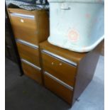 A POLISHED WOOD THREE DRAWER FILING CABINET AND A TWO DRAWER FILING CABINET