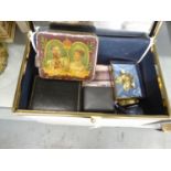 A LADY'S WHITE PLASTIC CLAD VANITY CASE WITH INTERIOR MIRROR; LADY'S POCKET CIGARETTE CASE WITH