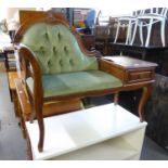 A MAHOGANY TELEPHONE SEAT, IN THE SHAPE OF A CHAISE LONGUE WITH END PLATFORM WITH DRAWER