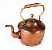 VICTORIAN COPPER KETTLE, with brass mounts 12" (30.5 cm) H