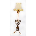 EARLY TWENTIETH CENTURY GILT METAL AND WHITE VEINED MARBLE ADJUSTABLE STANDARD OIL LAMP