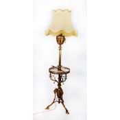 EARLY TWENTIETH CENTURY GILT METAL AND WHITE VEINED MARBLE ADJUSTABLE STANDARD OIL LAMP