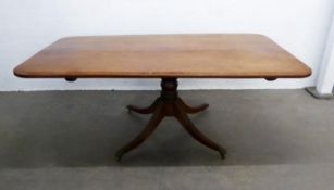 REGENCY LINE INLAID MAHOGANY BREAKFAST TABLE, the rounded oblong tilt top with rosewood crossbanding