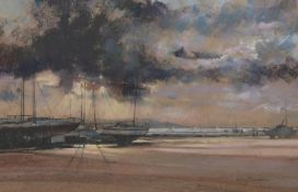 GEORGE THOMPSON (1934-2019) PASTEL DRAWING ‘Estuary from the Boat Yard, West Kirby’ Signed, titled