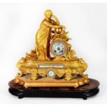 MID TO LATE 19TH CENTURY FRENCH GILT MANTEL CLOCK, with sectional Sevres style Roman numeral dial