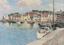 WALTER LAMBERT BELL (1904-1983) OIL ON BOARD 'Weymouth Harbour' Signed W. Lambert Bell lower right