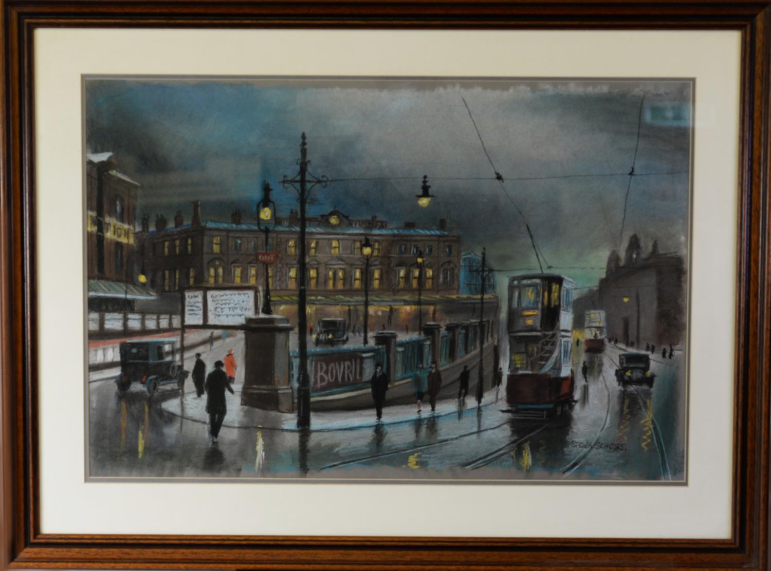 STEVEN SCHOLES (b.1952) PASTEL London Road, Manchester Signed, titled to label verso 19” x 28 ¾” ( - Image 2 of 2