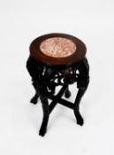 LATE NINETEENTH/ EARLY TWENTIETH CENTURY CARVED HARDWOOD URN STAND WITH PINK VEINED MARBLE TOP,