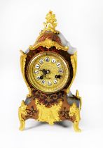 19th CENTURY BOULE STYLE FRENCH ROCOCO MANTEL CLOCK, with gilt and ceramic Roman numeral dial in