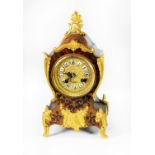 19th CENTURY BOULE STYLE FRENCH ROCOCO MANTEL CLOCK, with gilt and ceramic Roman numeral dial in