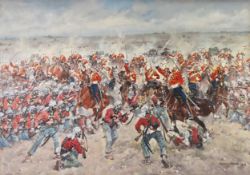 EDWARD MESJASZ (1929-2007) OIL ON CANVAS LAID ON BOARD The 16th Lancers at the Charge at Aliwal,