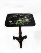 VICTORIAN WALNUT AND BLACK LACQUERED OCCASIONAL TABLE, the rounded oblong top painted in colours
