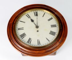 VICTORIAN RED WALNUT FUSEE WALL CLOCK, the painted Roman numeral dial set within a red walnut bezel,