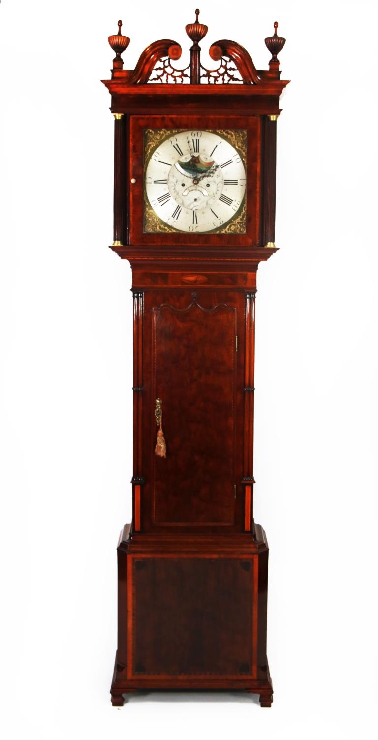 GEORGE III INLAID FIGURED MAHOGANY CASED LONGCASE CLOCK WITH ROLLING MOONPHASE, SIGNED JN LEES, - Bild 2 aus 2