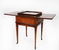 JOHN BAGSHAW & SONS, LIVERPOOL, EDWARDIAN MARQUETRY INLAID ROSEWOOD RISE AD FALL DRINKS TABLE, the