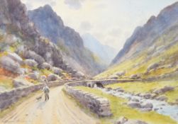 WARREN WILLIAMS A.R.C.A. (1863 - 1918) WATERCOLOUR DRAWING LLanberis Pass, North Wales Signed